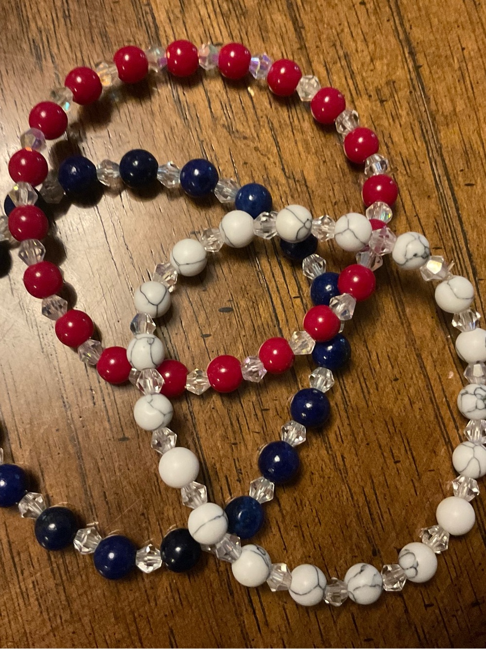 Patriotic Beaded Stretch Bracelet Set - Lapis Lazuli, Howlite & Red Coral